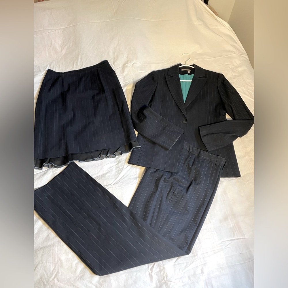 Classic Navy Blue Pinstripe Women's Suit